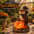 Solar 556 Brown Owl Solar LED Lighted Garden Statue with Pumpkin for Porch Yard ...