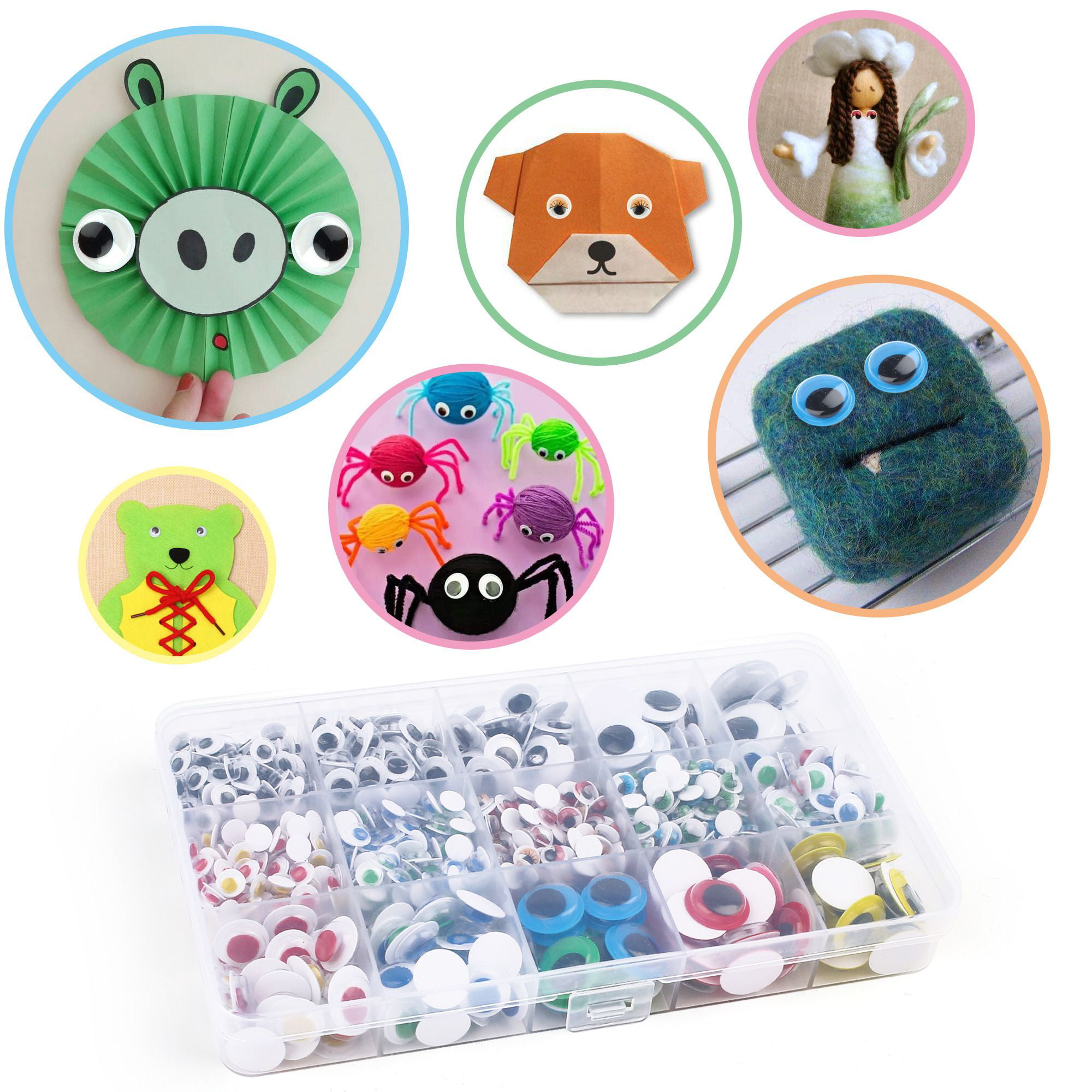 200Pcs Self Adhesive Mixed Googly Wiggly Eyes 6/8/10/12/15mm for Eggs Toys  Dolls