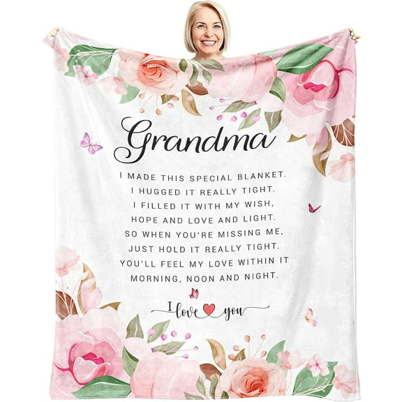 Grandma Gifts Throw Blanket 60" x 50", Grandma Birthday Gifts from Grandson Granddaughter, Gift for Grandma from Grandchildren, Best Grandmother Gifts from Grandkids, Thoughtful Presents for Grandma