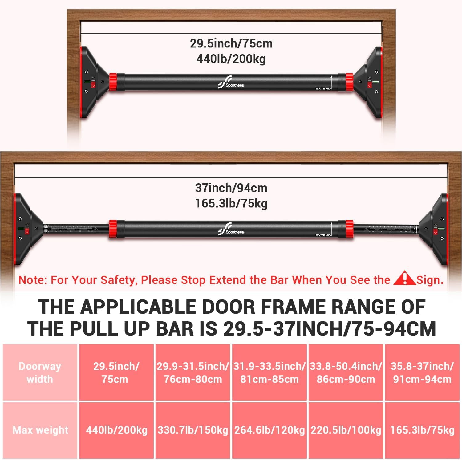 Pull  Bar for Doorway with  Board - Heavy Duty Strength Training Equipment for Adults