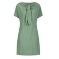 thumbnail image 4 of Jusqu'à 65 % de Réduction! Robes de Mode d'Été pour Femmes 2024 Grande Taille Nouvelle Élégance Col Rond Noué Manches Courtes Couleur Unie Coton Lin Robe, 4 of 6