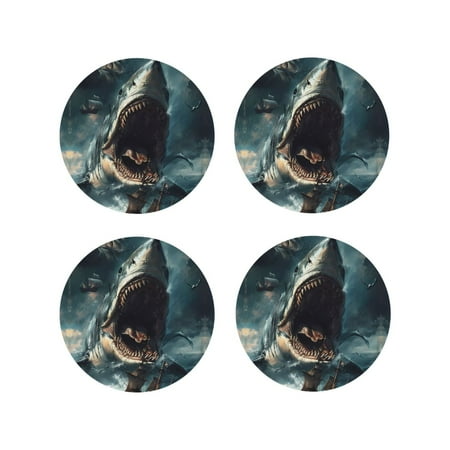 

Leather Coasters with Heat-resistant for Drinks Wave Sailboat Shark -标题2 Round Shape