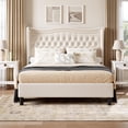 thumbnail image 4 of Miniyam Queen Size Wingback Bed with 52" Velvet Upholstered Headboard, Nailhead Trim, Sturdy Wood Slats for Adults, Beige, 4 of 7