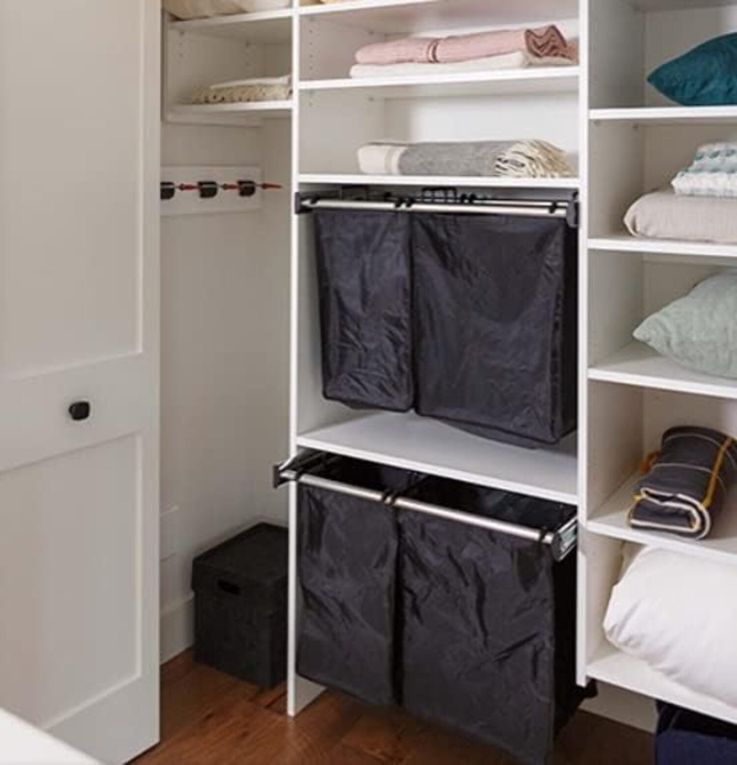 TAG Hardware Full Extension Pullout Laundry Hamper with Removable Bag Matt Nickel (Width (24") 610 mm - 2 removable small bags)