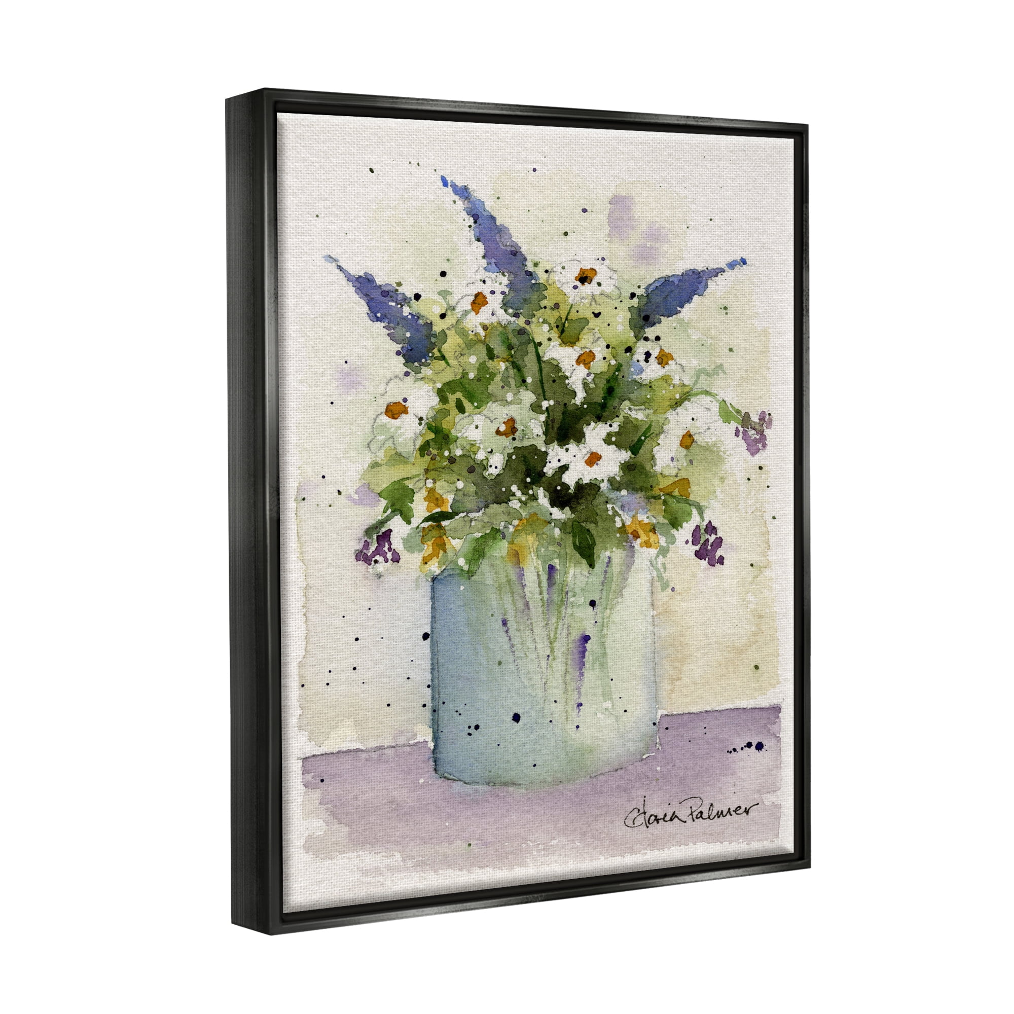 Stupell Industries Abstract Lilac & Daisy Blooms Botanical & Floral Painting Black Floater Framed Art Print Wall Art