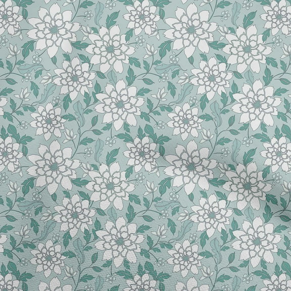 oneOone Polyester Spandex Dusty Teal Green Fabric Floral Retro Diy Clothing Quilting Fabric Print Fabric By Yard 56 Inch Wide