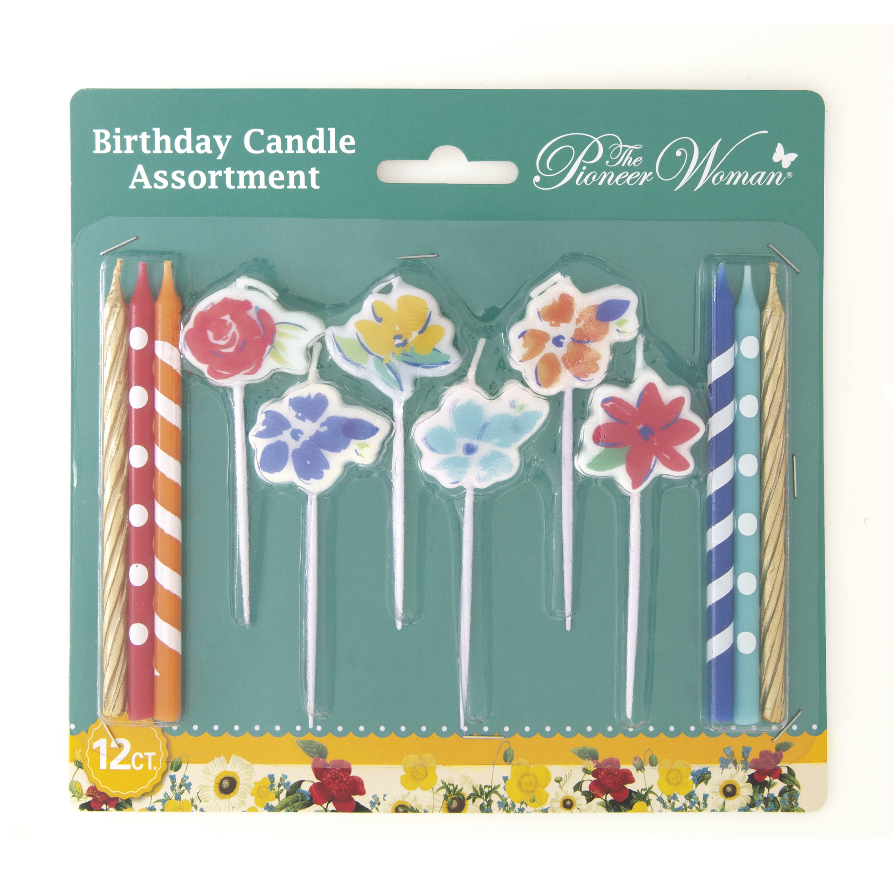 Pioneer Woman Pattern & Flower Birthday Candles, 12ct