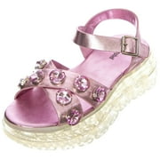 Jeffrey Campbell Diaries Strap Platform Sandal Pink Crinkle Patent Clear (6, Pink)