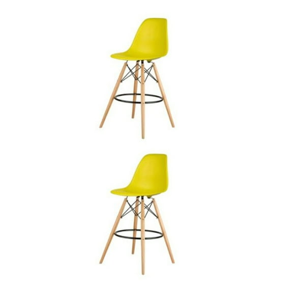 Wooden Base Kitchen Island Bar Stool with Gold Base - Yellow
