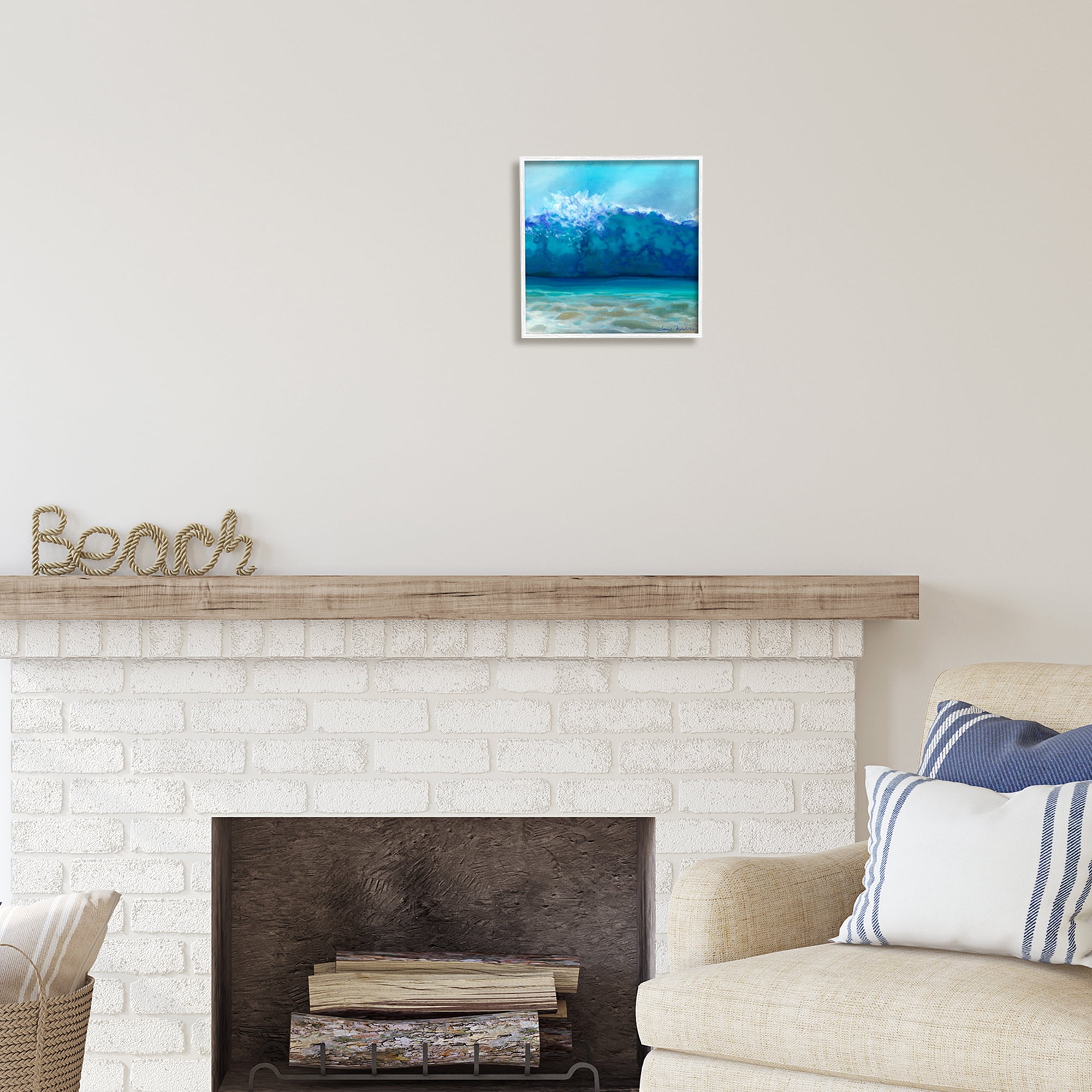 Stupell Industries Vivid Blue Tsunami Wave Splash Coastal Painting White Framed Art Print Wall Art