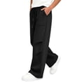 thumbnail image 2 of Weebloom Boys' Sweatpants Kids Athletic Running Pants Wide Leg Baggy Elastic Waist Joggers Pants With Pockets 5-16 Years Trousers Black 11-12 Years, 2 of 4