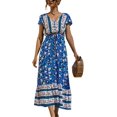 thumbnail image 1 of Robes Femmes-Été Décontracté Manches Courtes Taille Haute Col en V Imprimé Floral Robe Maxi Boutonnée, 1 of 8