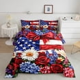 thumbnail image 2 of Independence Day Comforter Set King Size,American Flag Freedom Theme Red Blue Bedding Set 3 Pcs for Adults,Red Bowknot Romantic Daisy Roses Flowers Down Comforter,2 Pillowcases, 2 of 6