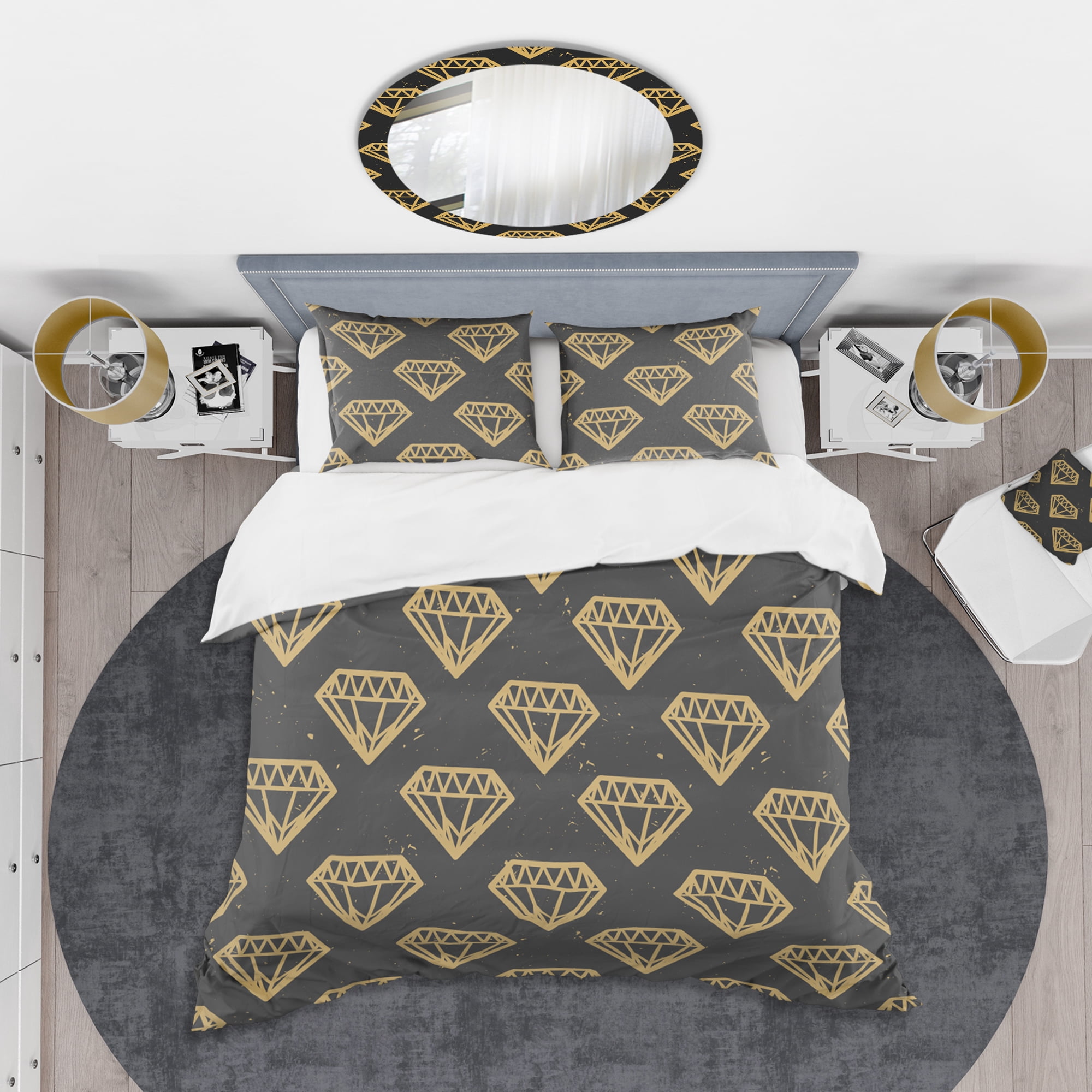 Designart 'Vintage Golden Diamonds' Mid-Century Modern Duvet Cover Set