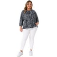 thumbnail image 3 of DARING DIVA  Women's Plus Crew Neck 3/4 Sleeve Blouse 1X Navy Blue, 3 of 6