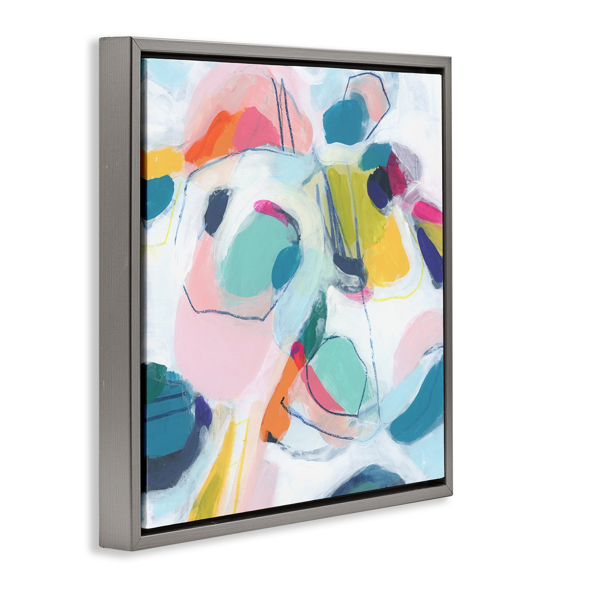 Stupell Industries Whimsical Shapes Abstraction Abstract Painting Gray Floater Framed Canvas Art Print Wall Art, 18 x 18