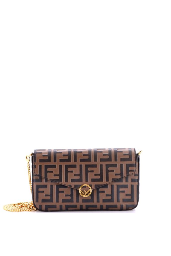 Pre-Owned F is Fendi Envelope Clutch on Chain Zucca Embossed Leather By Rebag