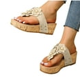 thumbnail image 4 of Summer Sandals Women Wedge Flatform Open Toe Slip-on Solid Color High Heel Thong Flip-Flops Slides Summer Women's Trendy Casual Daily Beach Shoes Beige 41, 4 of 9