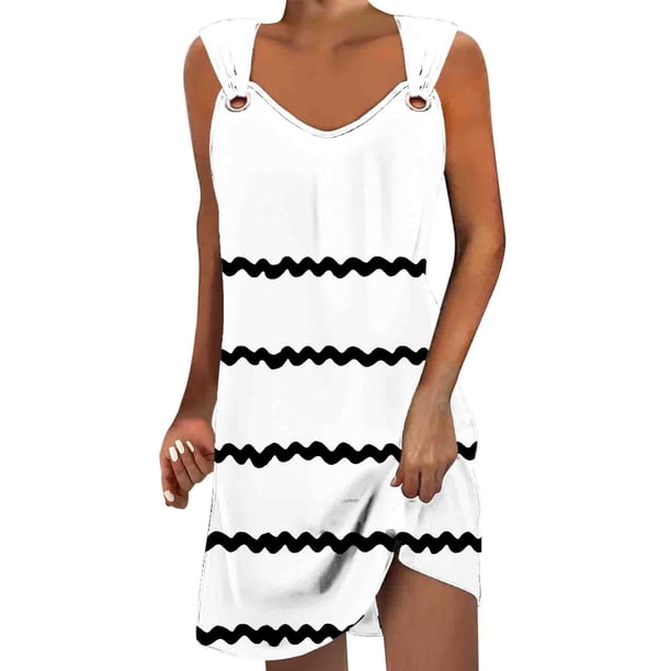 Vestido de Verano para las Mujeres Impreso sin Mangas Cuello en V, Fluido Casual Y Moda Vestido sin Mangas para las Mujeres