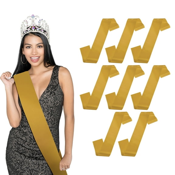 Uxcell 8-Pack Blank Satin Sash, 3.8"/95mm Party Accessory Sashes for Wedding/Birthday/Party Decorations/DIY /Graduation [Gold]