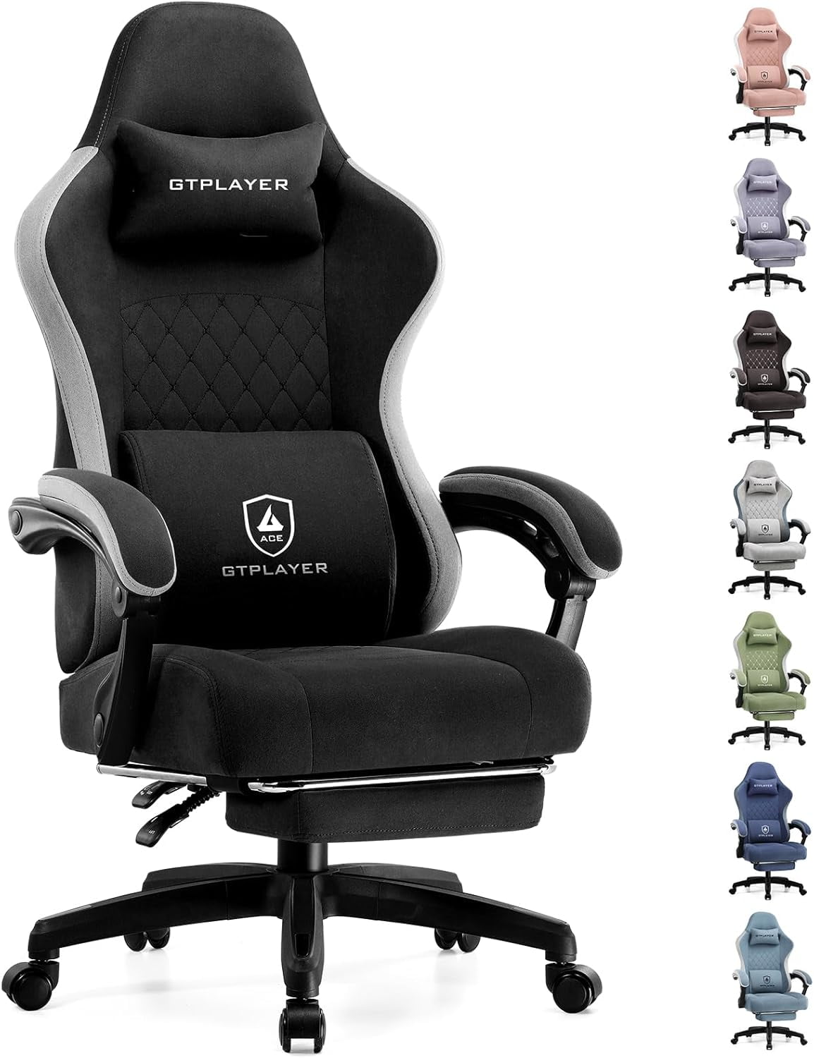 GTPLAYER Ergonomic High Back Pocket Spring Cushion Gaming Chair with Footrest & Linkage Armrests, Black