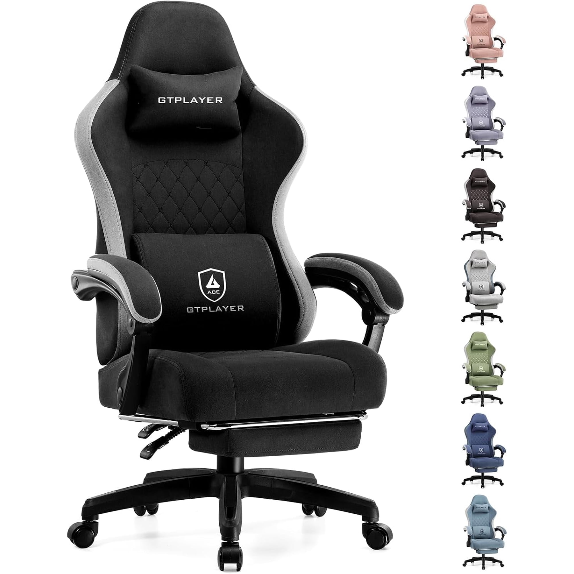 GTPLAYER Ergonomic High Back Pocket Spring Cushion Gaming Chair with Footrest & Linkage Armrests, Black