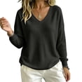 thumbnail image 5 of ClodeEU Women's V Neck Long Sleeve Waffle Tunic Top,Casual Loose Pullover Blouse Black,Women's Plus L, 5 of 8