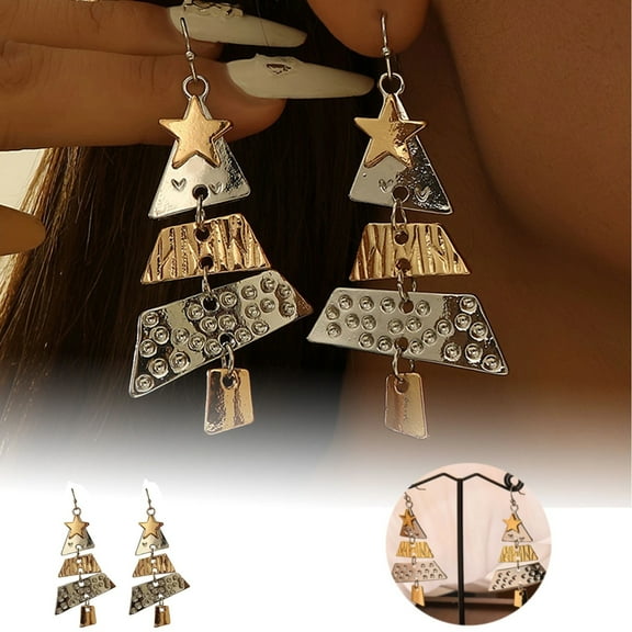 Metal Splicing Christmas Tree Earrings for Women - Fashion Holiday Drop Dangle Earrings, Christmas Earrings for Mom