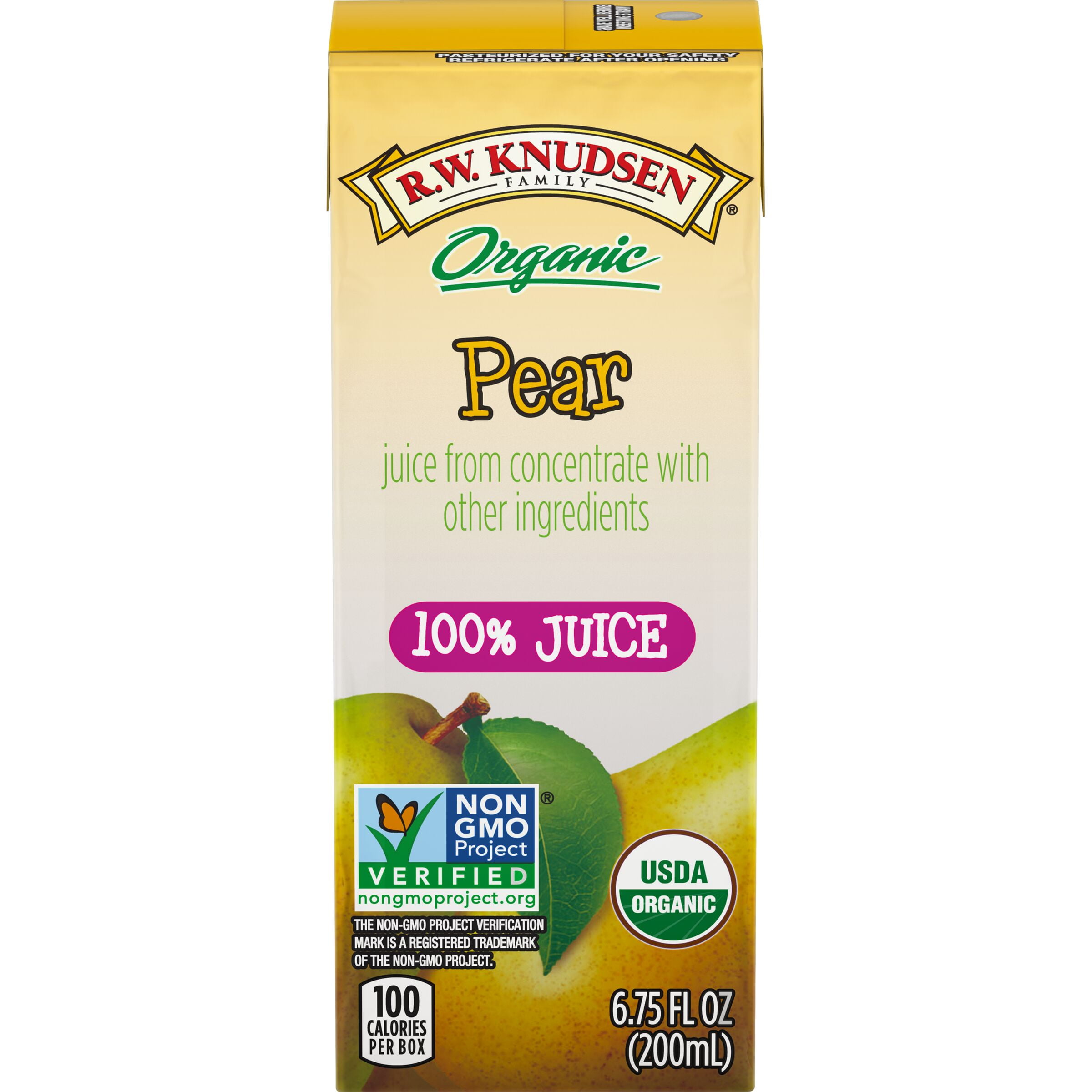 R.W. Knudsen Family Organic Pear Juice Box, 4 Pack