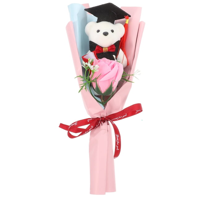 KAKOWELY Ramo de oso de graduación, lindo oso con flores artificiales, decoraciones para fiesta de graduación, regalo de temporada de graduación para graduados.
