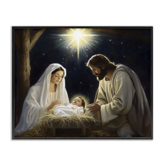 Stupell Industries Eclectic Peaceful Night Nativity Scene Black Framed Giclee Art, 14 x 11, by Arlington Prints