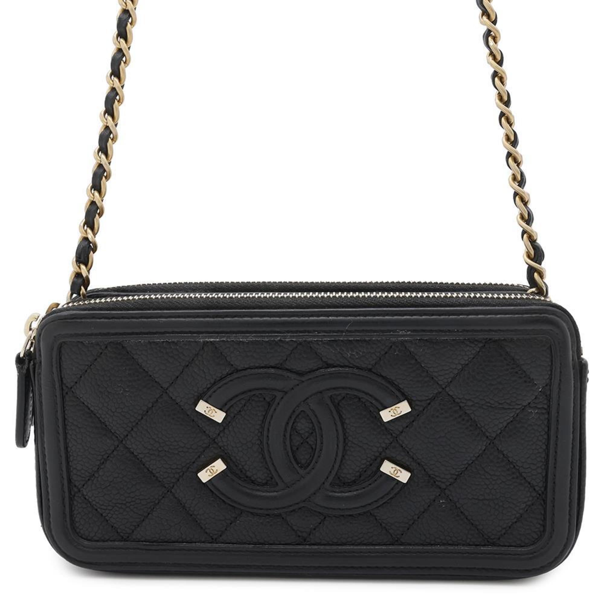 Pre-Owned Chanel Chain Wallet CC Filigree Caviar Skin A84450 CHANEL ...