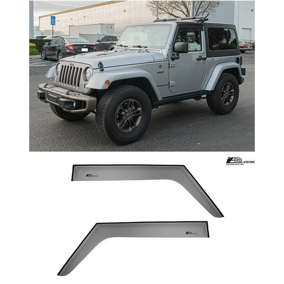 Extreme Online Store Replacement For 2007-2018 Jeep Wrangler 2-Door Models | EOS Visors JDM Tape-On Style SMOKE TINTED Side Vents Rain Guard Window Deflectors DWV-V157