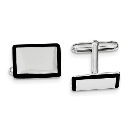 Sterling Silver Engravable and Black Enamel Cuff Links