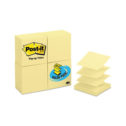 post-it pop-up notes, america's #1 favorite sticky note, 3 x 3 in, pop-up refills dispenser, canary yellow, 100 sheets per pad, 24 pack (r330-24vad) - Walmart.com