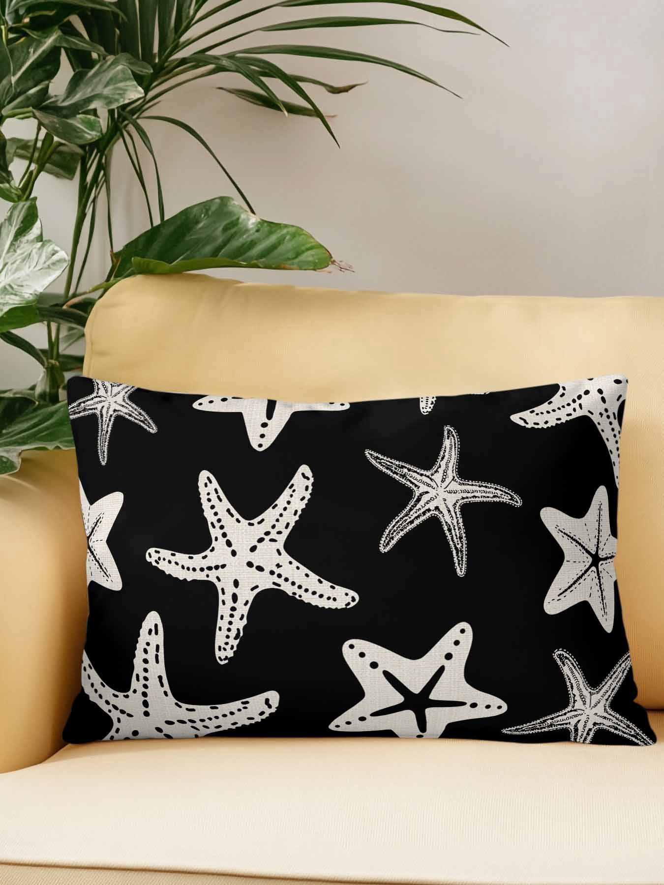 Outdoor Pillows Waterproof, Black Starfish Coastal Bedding Throw Pillows with Insert for Couch Sofa Bed, Nautical Summer Ocean Abstract Art 12x20 Inch Pillowcases Decorative Patio Pillow Set of 1