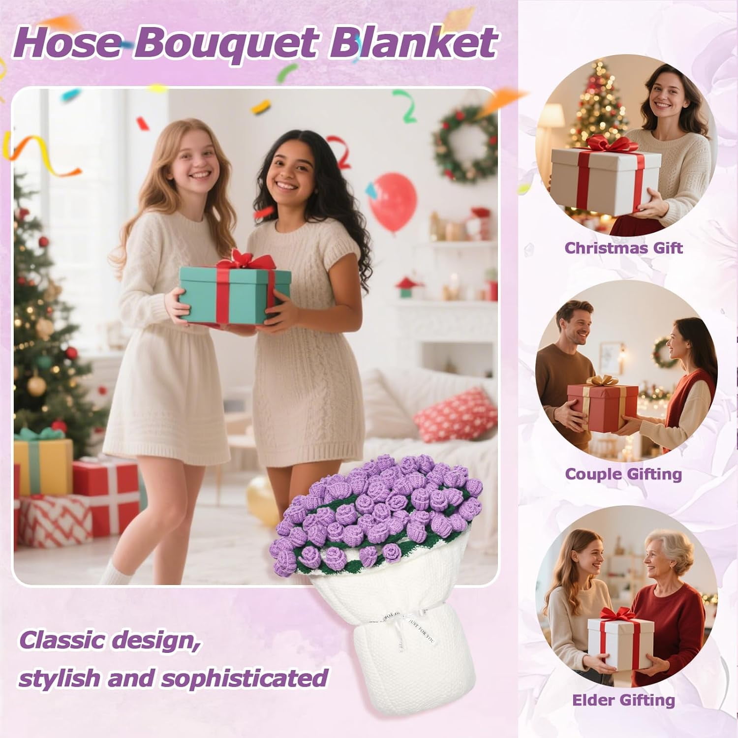 Finished Crochet Rose Bouquet Blanket,Cozy Knitted Bed Throw Blankets for Women,Mom,Sister,Girlfriend,Wife,Gifts for Birthday Wedding Christmas Home Decor