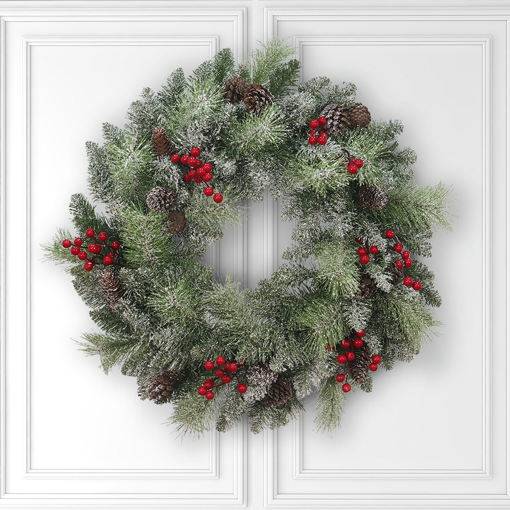 Abble 24'' Lighted Christmas Wreath with Warm White LED Lights