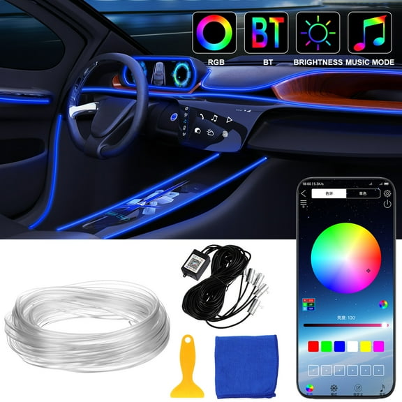 Interior Car LED Strip Lights APP Control, 5 in 1 RGB 16 Million Colors Ambient Lighting Kit with 236 inches Fiber Optic, Music Mode Inside Car Lighting Accessories