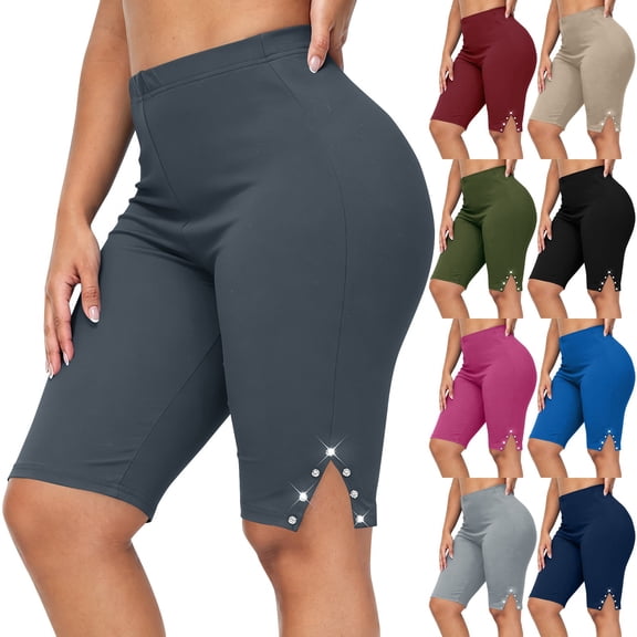 Ihhxva Women's Plus Size High Waisted Yoga Shorts with Pockets Tummy Control Moisture-Wicking Gym Athletic XL-5XL
