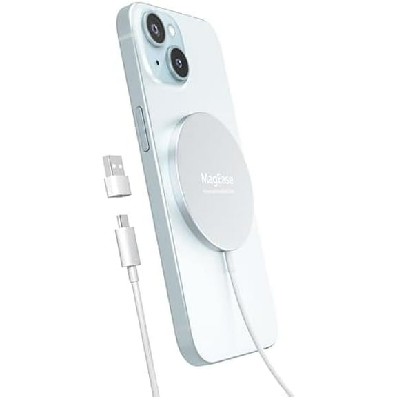 FU1999Magnetic Wireless Charger,MagEase 15W Wireless Charger Magnetic Compatible with iPhone 16 15 14 13 12 Series and AirPods 3/2/Pro, Charging Pad with USB-C Cable and USB-A Converter (White)