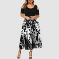 thumbnail image 2 of Outfmvch black dresses for women Plus Size Casual Round Neck Strapless Hollow Short Sleeve Printing Dress womens dresses fall dresses, 2 of 8
