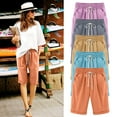 thumbnail image 3 of Vhkiploz Summer Bermuda Shorts for Women High Waisted Knee Length Drawstring Shorts Casual Vacation Elastic Waist Shorts with Pockets Solid Khaki S, 3 of 4