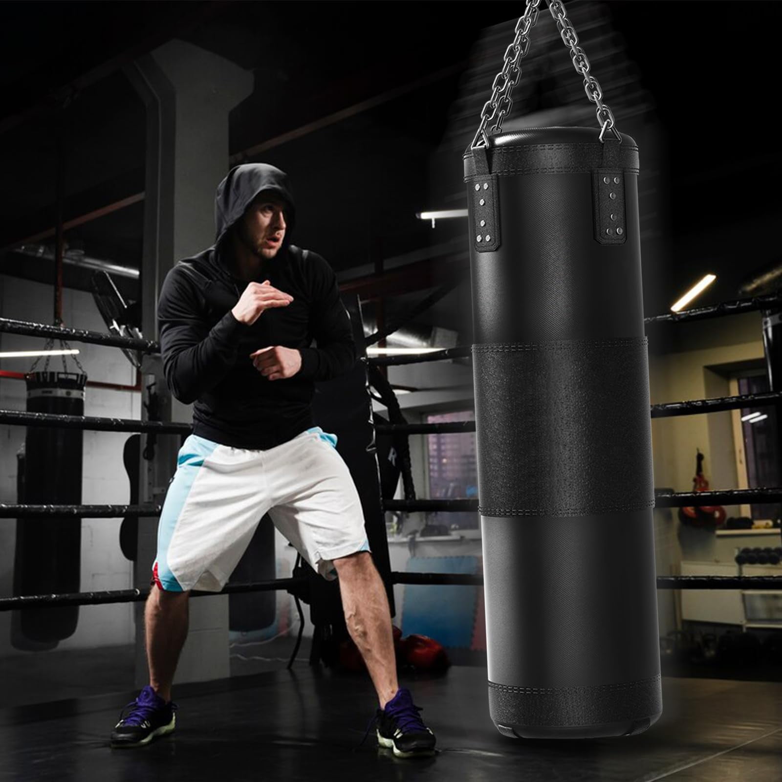 Punching Bag for Adults, 4ft Heavy Boxing Bag Set with 12 OZ Gloves for MMA Karate Kickboxing Boxing - Unfilled