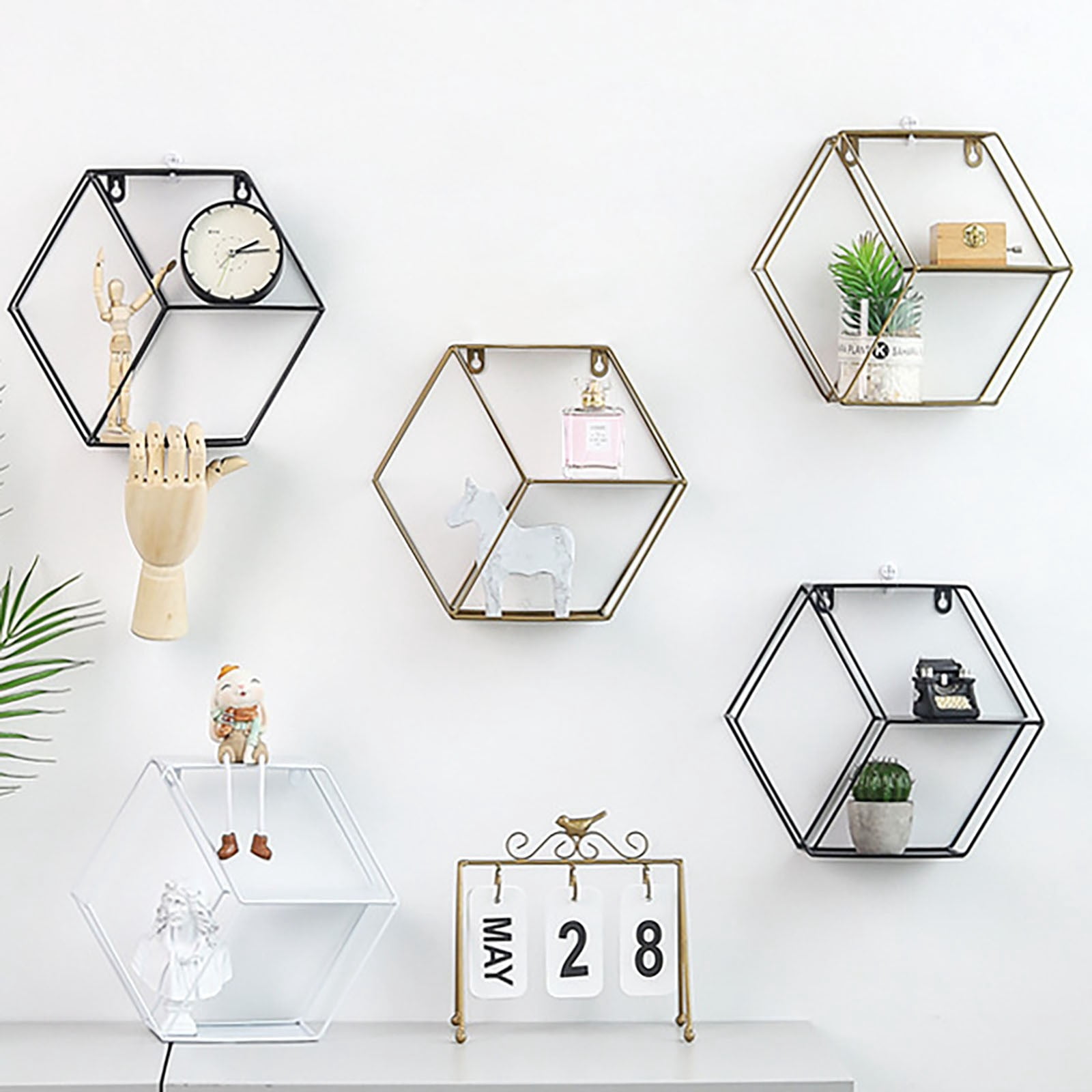 Wall Mounted Floating Shelves Rustic Round Storage Display Hexagonal Wall Hanging Shelf Home Decor for Living Room, Bedroom, Bathroom, Office, Kitchen, Black