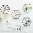 thumbnail image 5 of Decoration Rack Simple Style Wall Hanging Decoration Metal Bracket Wooden Base Natural Stability Beautiful And Generous/ Wrought Iron Hexagonal Grid Wall Rack Bronze, 5 of 8
