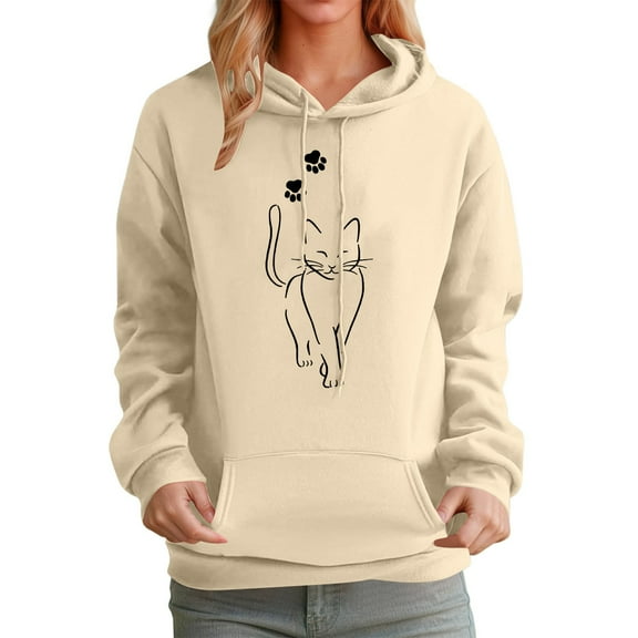 CONZONE Hoodies for Women Cartoon Cat Graphic Womens Pullover Hoodies Long Sleeve Hooded Sweatshirts Casual 2025 Fall Winter Clothes