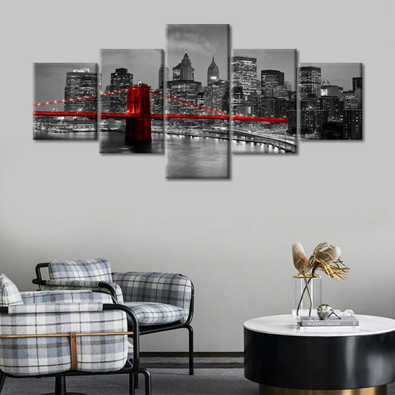 TISHIRON 5PCS Framed Canvas Wall Art Set,50"x24" New York City Brooklyn Bridge Canvas Art Decor