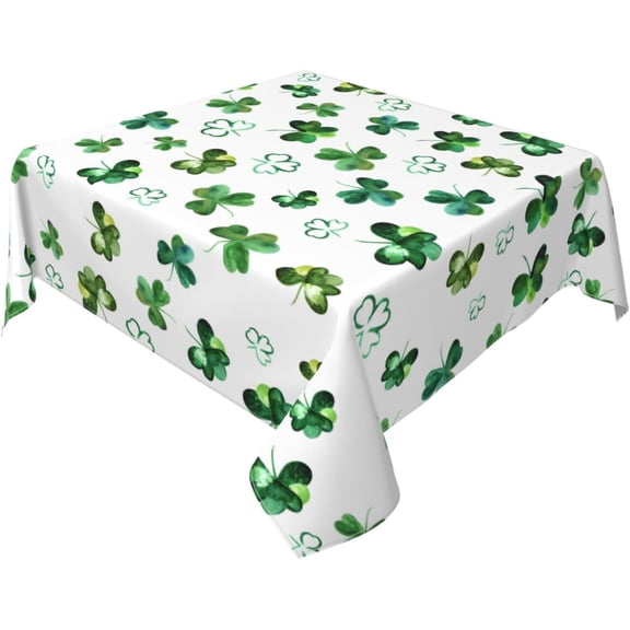 St.Patrick''s Day Tablecloth 54x54 Inch Square, Green Shamrock Table Cloth, Watercolor Clover Floral Tablecloths Polyester Fabric Farmhouse Decorative for Spring Home Kitchen Dining Party