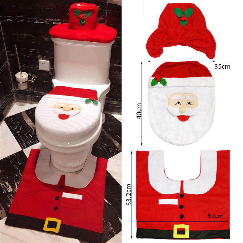 Christmas Santa Claus Toilet Seat Lid Cover Mat Holiday Decoration Home Decor. 